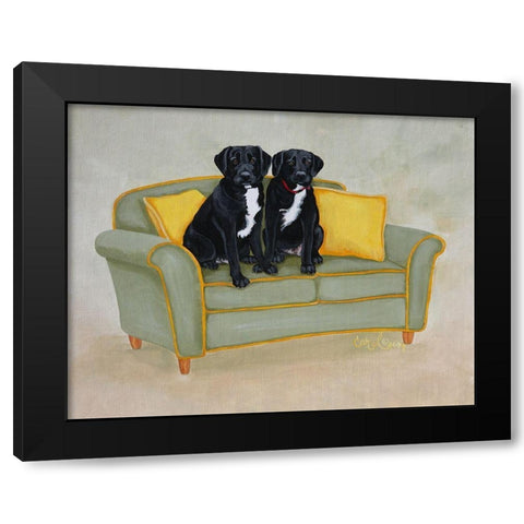 Labs on Green Black Modern Wood Framed Art Print with Double Matting by Dillon, Carol