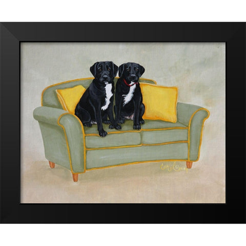 Labs on Green Black Modern Wood Framed Art Print by Dillon, Carol