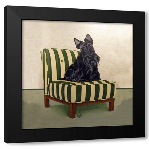 Scottie on Stripes Black Modern Wood Framed Art Print with Double Matting by Dillon, Carol