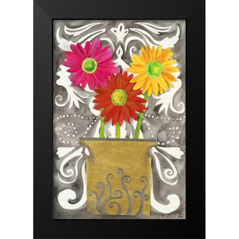 3 Tin Flowers Black Modern Wood Framed Art Print by Smith, Kaeli
