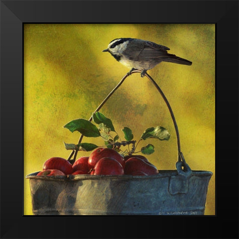 Apples and Chickadee Black Modern Wood Framed Art Print by Vest, Chris