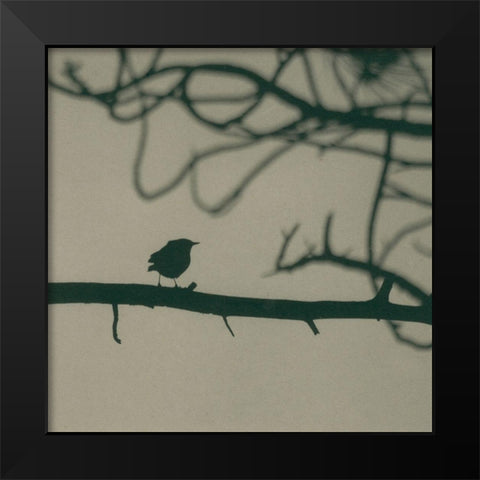 Caligraphy Bird II Black Modern Wood Framed Art Print by Ray, Elena