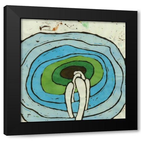 Aqua Batik Botanical I Black Modern Wood Framed Art Print by Davis, Andrea