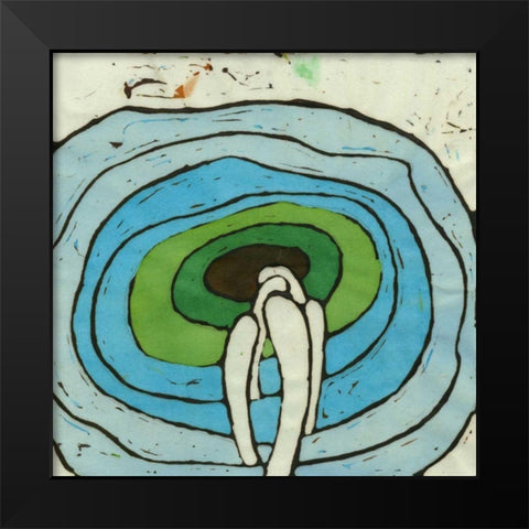 Aqua Batik Botanical I Black Modern Wood Framed Art Print by Davis, Andrea