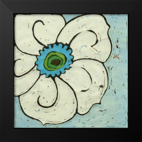 Aqua Batik Botanical II Black Modern Wood Framed Art Print by Davis, Andrea