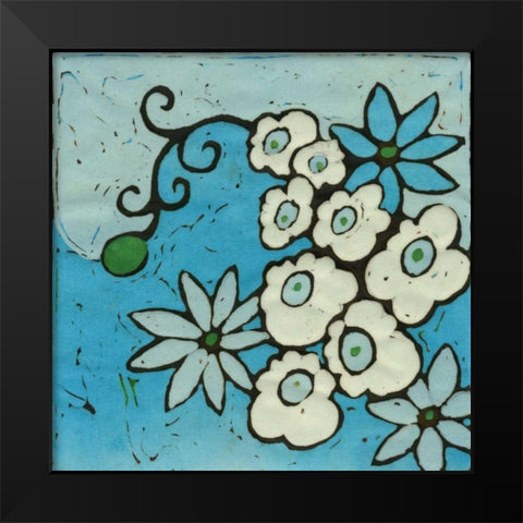 Aqua Batik Botanical IV Black Modern Wood Framed Art Print by Davis, Andrea