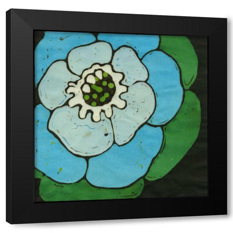 Aqua Batik Botanical V Black Modern Wood Framed Art Print with Double Matting by Davis, Andrea