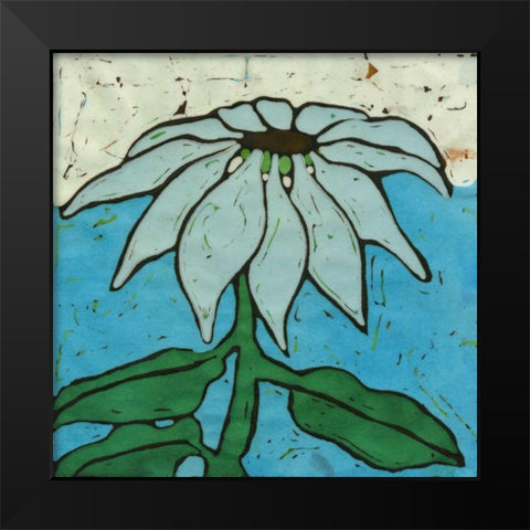 Aqua Batik Botanical VI Black Modern Wood Framed Art Print by Davis, Andrea