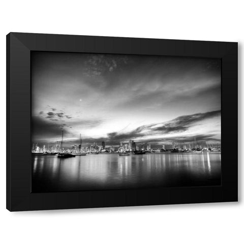 BandW Sunset Reflections Black Modern Wood Framed Art Print with Double Matting by Nalbandian, Nish