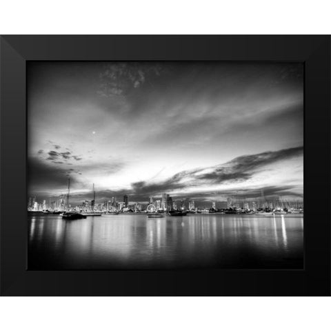 BandW Sunset Reflections Black Modern Wood Framed Art Print by Nalbandian, Nish