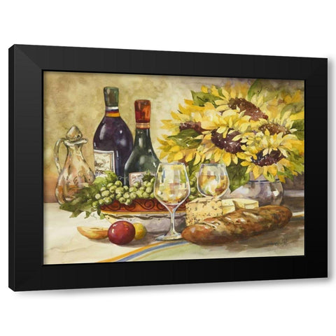Wine and Sunflowers Black Modern Wood Framed Art Print by Van Dijk, Jerianne