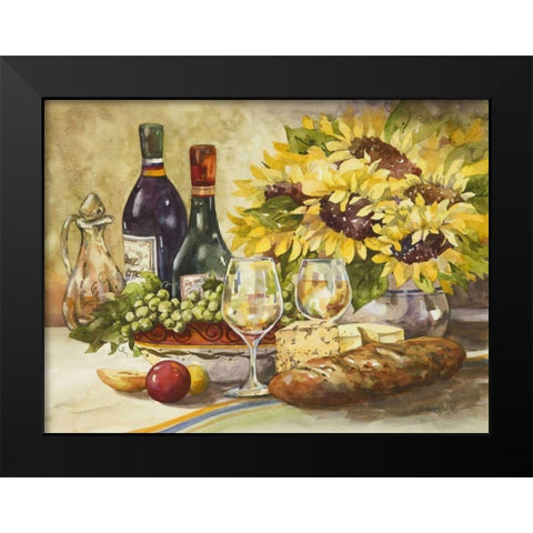 Wine and Sunflowers Black Modern Wood Framed Art Print by Van Dijk, Jerianne