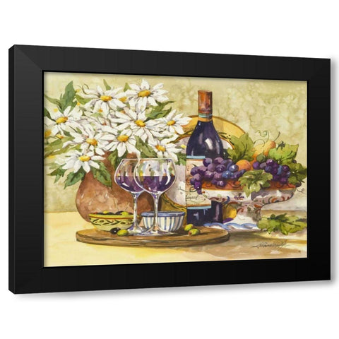 Wine and Daisies Black Modern Wood Framed Art Print by Van Dijk, Jerianne