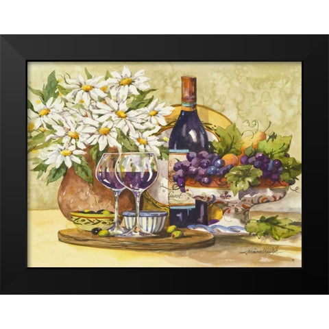 Wine and Daisies Black Modern Wood Framed Art Print by Van Dijk, Jerianne