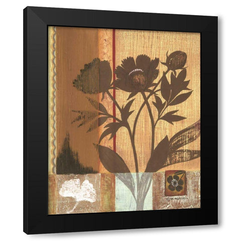 Asian Peonies Black Modern Wood Framed Art Print with Double Matting by Russell, Wendy