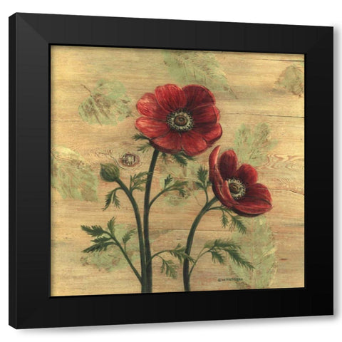 Anemone on Wood Black Modern Wood Framed Art Print by Russell, Wendy