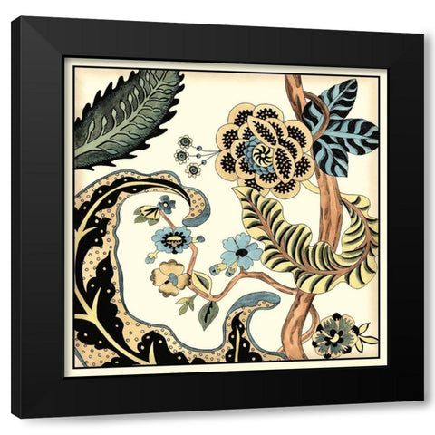 Jacobean Tile I Black Modern Wood Framed Art Print with Double Matting by Zarris, Chariklia