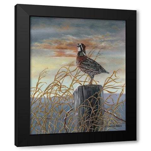 Quail on a Post Black Modern Wood Framed Art Print with Double Matting by Mock, Carolyn