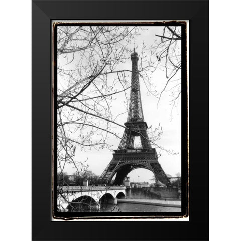 Eiffel Tower Along The Seine River Black Modern Wood Framed Art Print by DeNardo, Laura