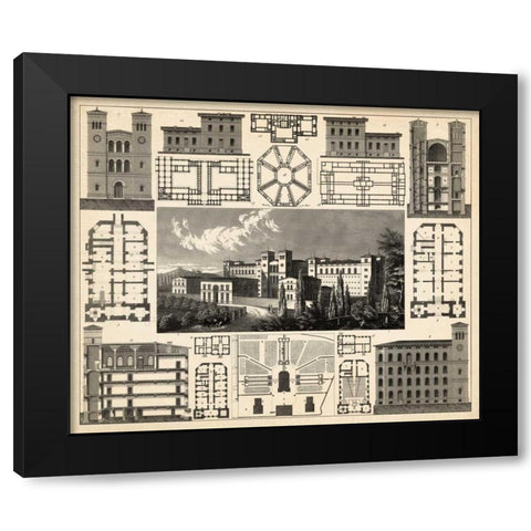 Antique City Plan III Black Modern Wood Framed Art Print by Vision Studio