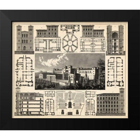 Antique City Plan III Black Modern Wood Framed Art Print by Vision Studio