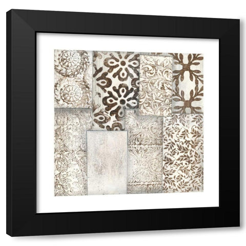 Neutral Patterned Patchwork I Black Modern Wood Framed Art Print by Goldberger, Jennifer