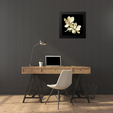 Midnight Magnolias II Black Modern Wood Framed Art Print by Chabal Dussurgey