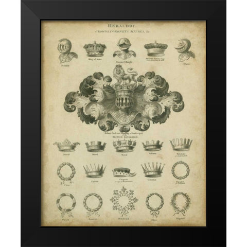 Heraldic Crowns and Coronets I Black Modern Wood Framed Art Print by Milton