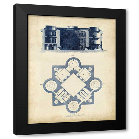 Architectural Blueprint II Black Modern Wood Framed Art Print with Double Matting by Andrew Cook George