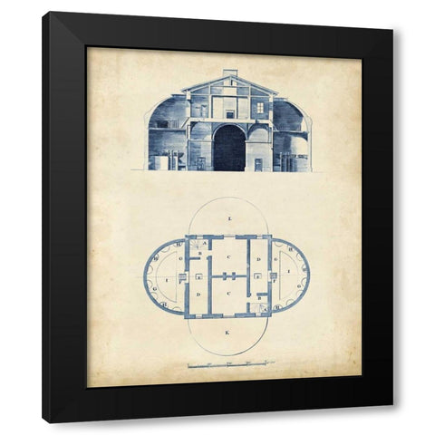 Architectural Blueprint V Black Modern Wood Framed Art Print with Double Matting by Andrew Cook George