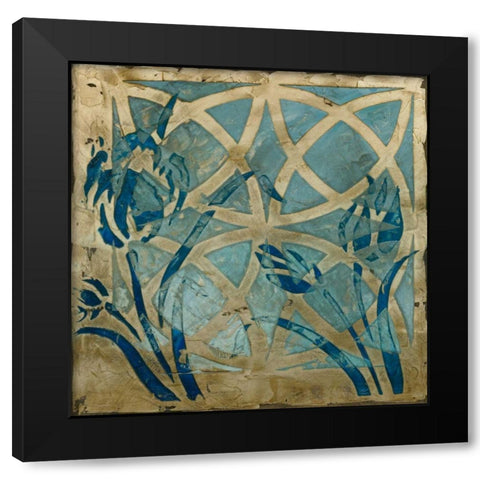 Stained Glass Indigo III Black Modern Wood Framed Art Print with Double Matting by Meagher, Megan