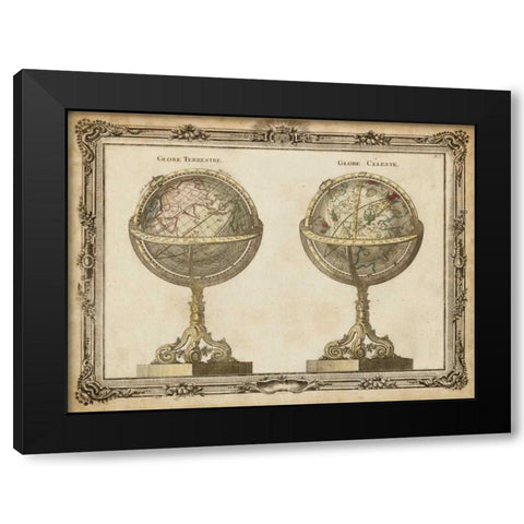 Terrestrial and Celestial Globes Black Modern Wood Framed Art Print with Double Matting by Vision Studio
