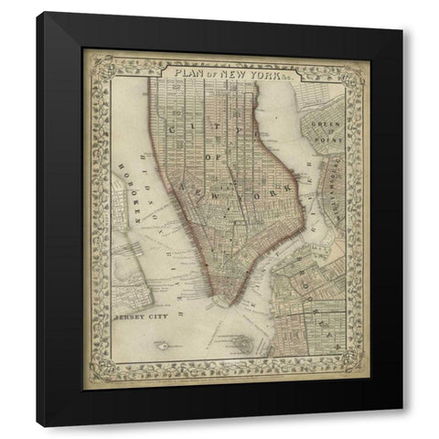 Plan of New York Black Modern Wood Framed Art Print by Mitchell
