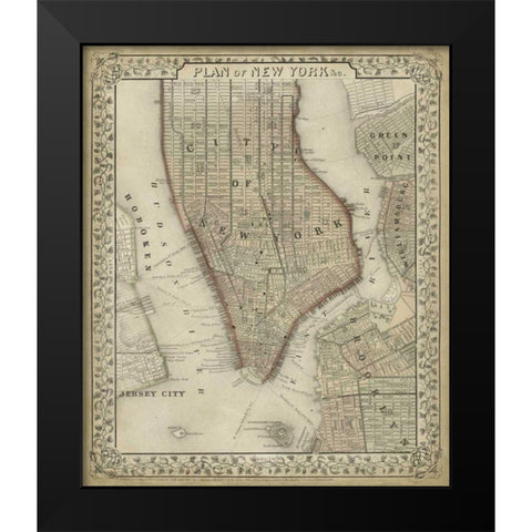 Plan of New York Black Modern Wood Framed Art Print by Mitchell