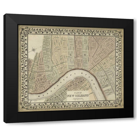 Plan of New Orleans Black Modern Wood Framed Art Print by Mitchell