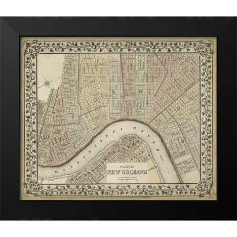 Plan of New Orleans Black Modern Wood Framed Art Print by Mitchell