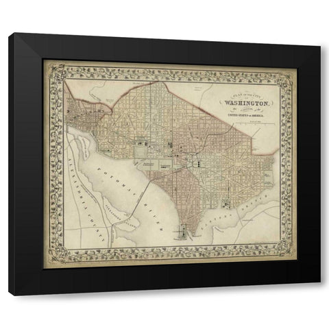 Plan of Washington, D.C. Black Modern Wood Framed Art Print with Double Matting by Mitchell