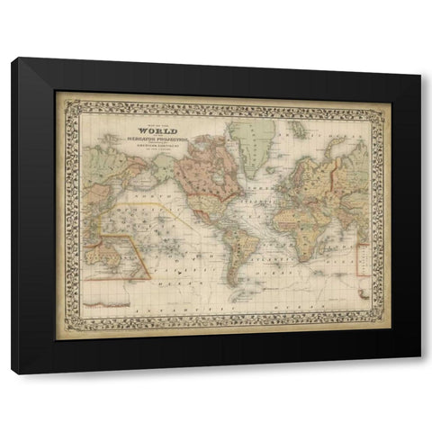 Mitchells World Map Black Modern Wood Framed Art Print with Double Matting by Mitchell