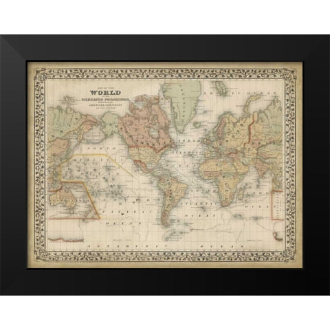Mitchells World Map Black Modern Wood Framed Art Print by Mitchell