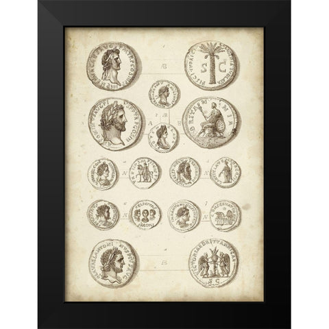 Antique Roman Coins IV Black Modern Wood Framed Art Print by Unknown