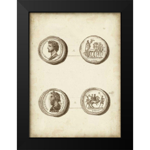 Antique Roman Coins VI Black Modern Wood Framed Art Print by Unknown