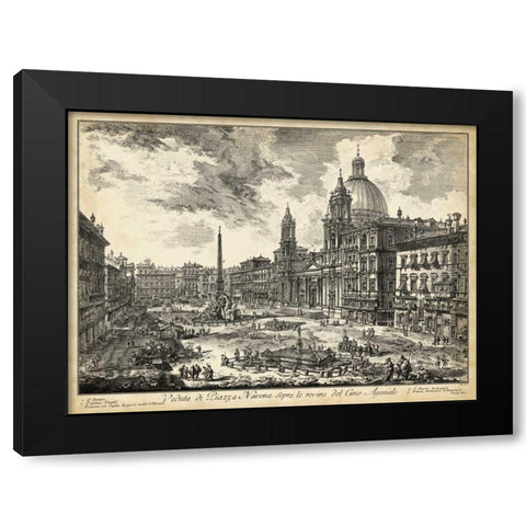 Veduta di Piazza Navona Black Modern Wood Framed Art Print with Double Matting by Piranesi