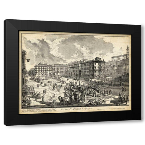 Veduta di Piazza di Spagna Black Modern Wood Framed Art Print with Double Matting by Piranesi