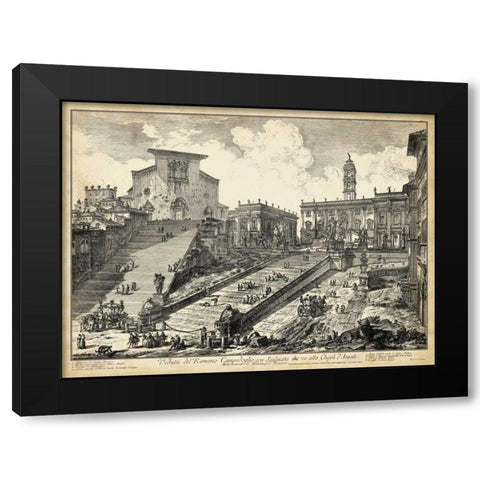 Veduta del Romano Campidoglio Black Modern Wood Framed Art Print with Double Matting by Piranesi