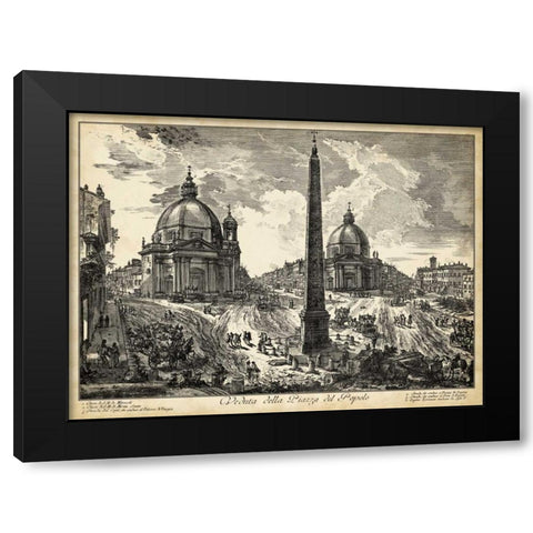 Veduta della Piazza del Popolo Black Modern Wood Framed Art Print with Double Matting by Piranesi