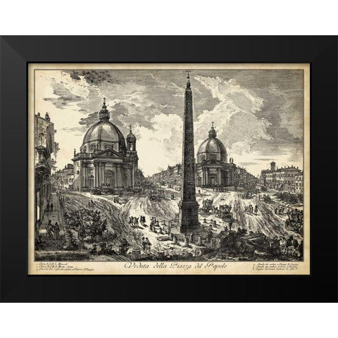 Veduta della Piazza del Popolo Black Modern Wood Framed Art Print by Piranesi