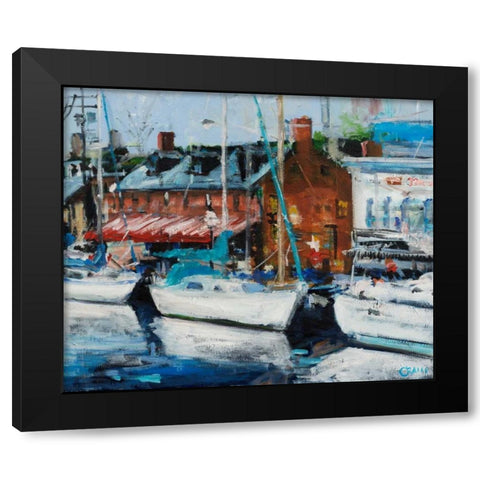 Annapolis Wharf Black Modern Wood Framed Art Print with Double Matting by Crain, Curt