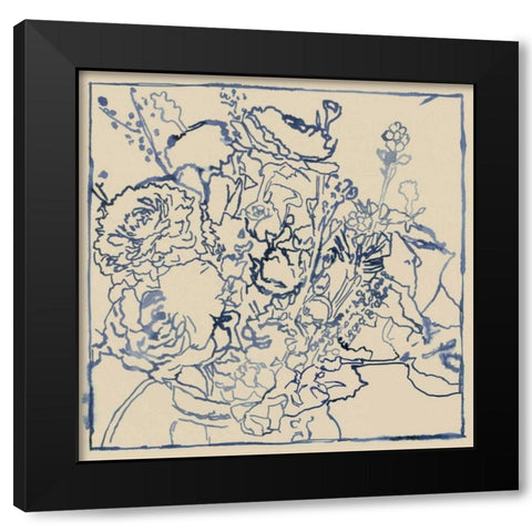 Indigo Floral Sketch I Black Modern Wood Framed Art Print by Meagher, Megan