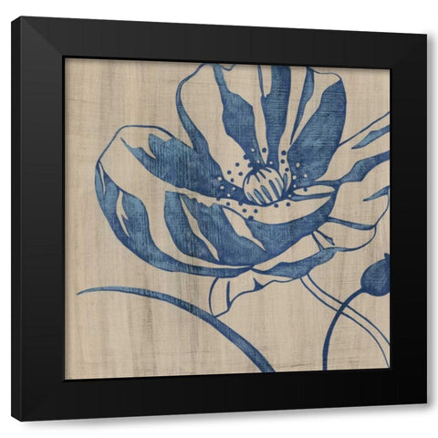 Indigo Poppy Black Modern Wood Framed Art Print with Double Matting by Zarris, Chariklia