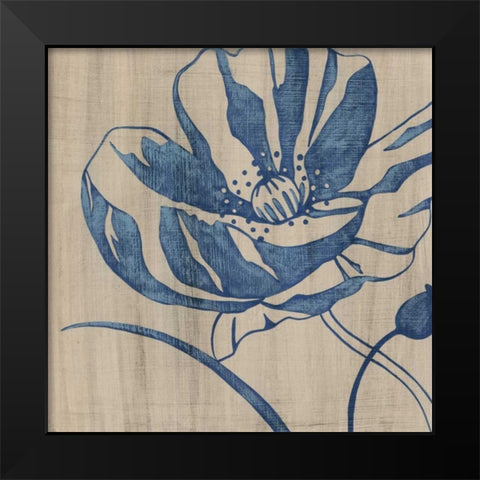 Indigo Poppy Black Modern Wood Framed Art Print by Zarris, Chariklia